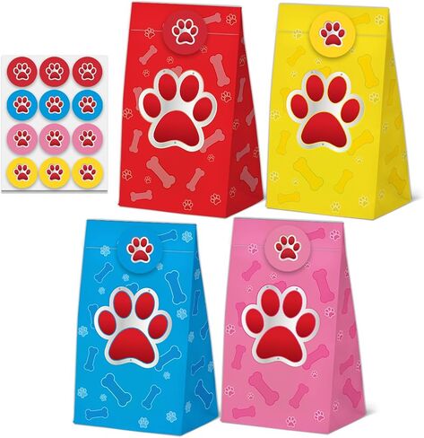 24 Pcs Dog Paw Print Goodie Bags Puppy Pet Print Gift Bags with Stickers -Dog Animal Themed Birthday Party Favor Bags, Animal Themed for Party Decoration Supplies in Saudi Arabia