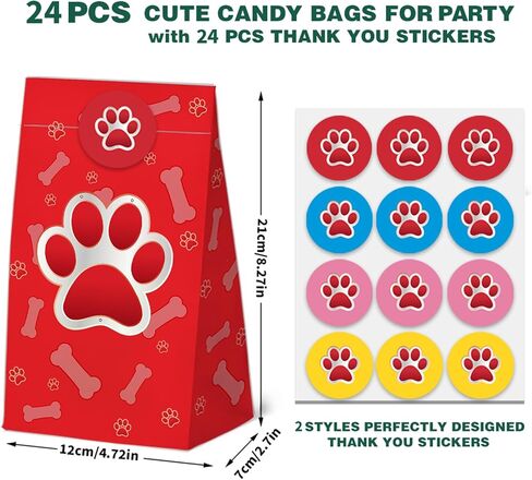 24 Pcs Dog Paw Print Goodie Bags Puppy Pet Print Gift Bags with Stickers -Dog Animal Themed Birthday Party Favor Bags, Animal Themed for Party Decoration Supplies in Saudi Arabia