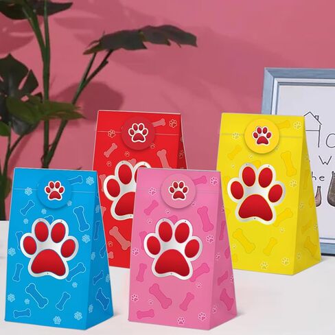 24 Pcs Dog Paw Print Goodie Bags Puppy Pet Print Gift Bags with Stickers -Dog Animal Themed Birthday Party Favor Bags, Animal Themed for Party Decoration Supplies in Saudi Arabia