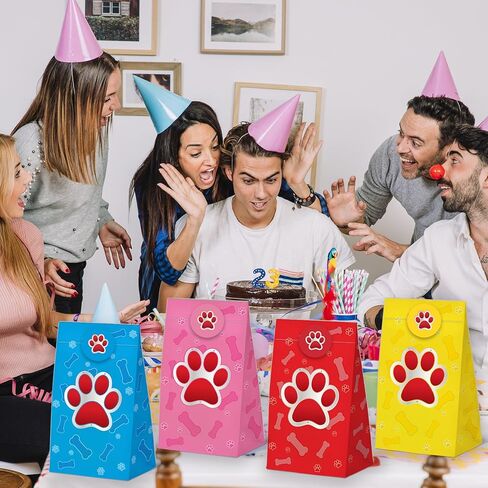 24 Pcs Dog Paw Print Goodie Bags Puppy Pet Print Gift Bags with Stickers -Dog Animal Themed Birthday Party Favor Bags, Animal Themed for Party Decoration Supplies in Saudi Arabia