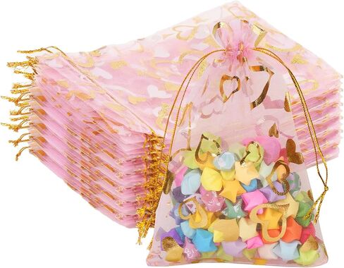 G2PLUS 50PCS St.Patrick's Day Gift Bags Organza 4x6in, Green Foil Shamrock Sheer Mesh Organza Pouches with Drawstring for St.Patrick's Day Party Favors, Candy Gift Bags & Wedding Favors in Saudi Arabia