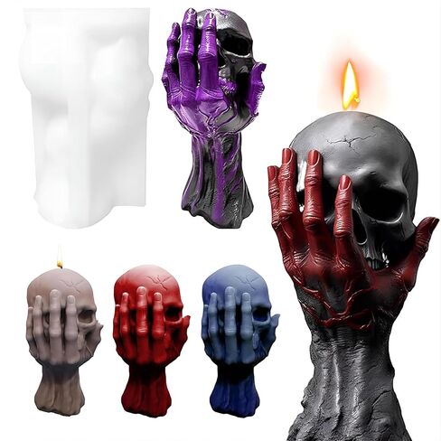 Skull Silicone Candle Mold, 3D Ghost Hand Skeleton Mold for Epoxy Resin Casting, Aromatherapy Soap, Resin Arts Crafts, Home Decor and Gifts in Kuwait