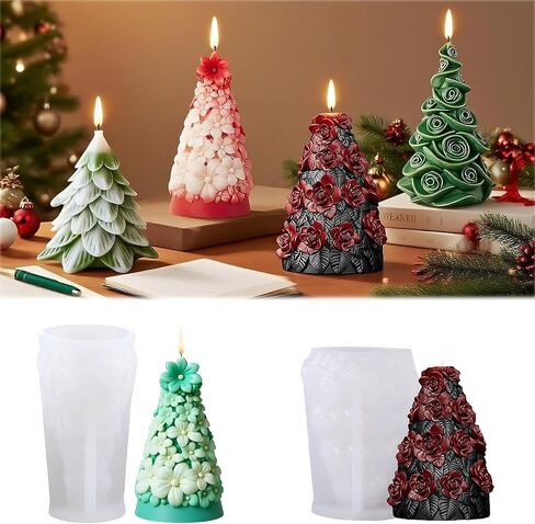 فروع الصنوبر والنجوم عيد الميلاد قوالب شموع اسطوانية لصنع الشموع، 3D DIY عيد الميلاد سلسلة سيليكون قالب الصابون لصنع الصابون، منقوش أسطواني راتنجات الايبوكسي قالب الصب لديكور المنزل in Kuwait
