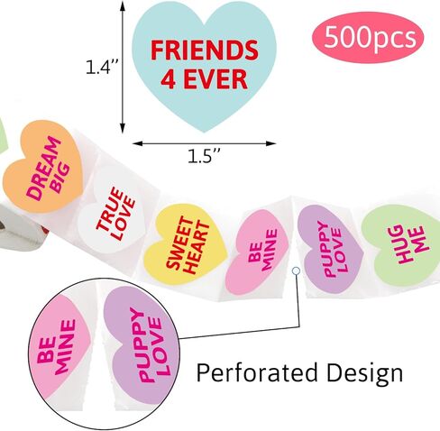 Fancy Land Heart Sticker for Kids Valentines Day Candy Heart Decorative Stickers Colorful Valentine Labels for Holiday Party Decor Crafts Wrapping Favors 500Pcs in Saudi Arabia