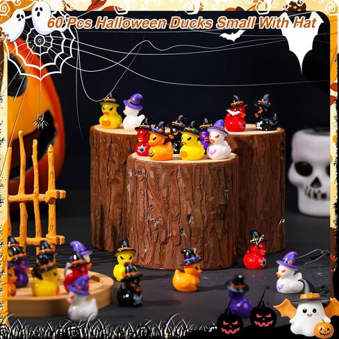 60 Pcs Halloween Mini Resin Ducks Mini Duck Toy Figurines Tiny Resin Duck Figures with Witch Hat for Halloween Crafts Landscape Fairy Garden Party Decor in Saudi Arabia