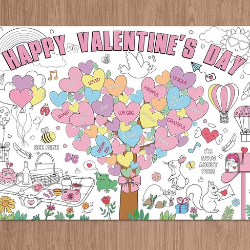Naozinebi Valentines Coloring Poster Giant Love Tree Valentines Tablecloth Jumbo Banner, Valentine's Coloring Crafts Activities Party Favors 31.5 x 43.3 Inch in Saudi Arabia
