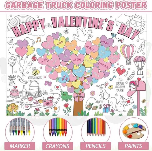 Naozinebi Valentines Coloring Poster Giant Love Tree Valentines Tablecloth Jumbo Banner, Valentine's Coloring Crafts Activities Party Favors 31.5 x 43.3 Inch in Saudi Arabia