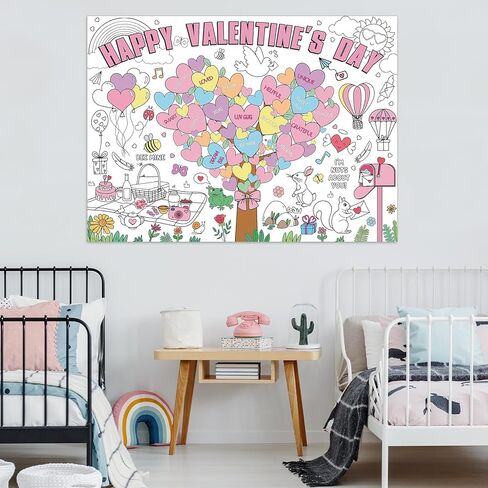 Naozinebi Valentines Coloring Poster Giant Love Tree Valentines Tablecloth Jumbo Banner, Valentine's Coloring Crafts Activities Party Favors 31.5 x 43.3 Inch in Saudi Arabia