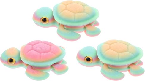 LUOZZY 3pcs 3D Printed Glow in The Dark Turtle Figurines with Movable Joints Sinking Aquarium Decor Rainbow Color Changing Ornaments for Fish Tank in Saudi Arabia