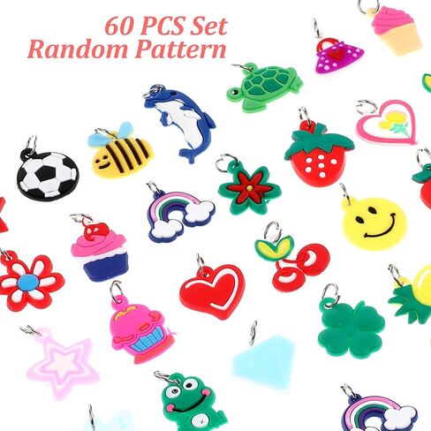 Ouligay 60 Pcs Rubber Loom Band Charm,Silicone Charms for Bracelets,Band Bracelets Charms for Bracelet Making Pendant Bracelet Making DIY Handmade Materials(Random styles) in Saudi Arabia