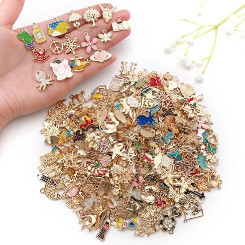 100Pcs Assorted Jewelry Making Charms Set, Metal and Enamel Pendants for DIY Necklaces, Bracelets, and Earrings Crafting in Saudi Arabia
