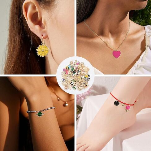 100Pcs Assorted Jewelry Making Charms Set, Metal and Enamel Pendants for DIY Necklaces, Bracelets, and Earrings Crafting in Saudi Arabia