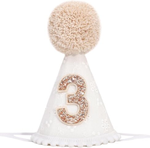 White Brown 1st Birthday Hat - One Birthday Cone Hats, First Hats for Girls/Boys in Saudi Arabia