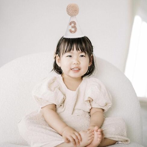 White Brown 1st Birthday Hat - One Birthday Cone Hats, First Hats for Girls/Boys in Saudi Arabia