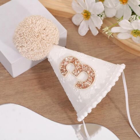 White Brown 1st Birthday Hat - One Birthday Cone Hats, First Hats for Girls/Boys in Saudi Arabia
