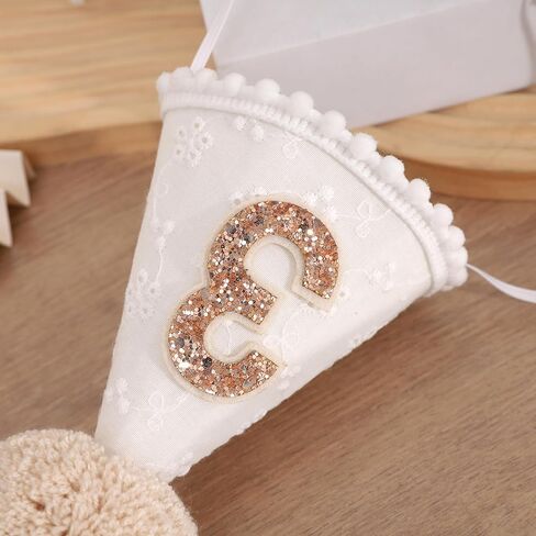 White Brown 1st Birthday Hat - One Birthday Cone Hats, First Hats for Girls/Boys in Saudi Arabia