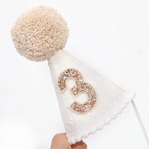 White Brown 1st Birthday Hat - One Birthday Cone Hats, First Hats for Girls/Boys in Saudi Arabia