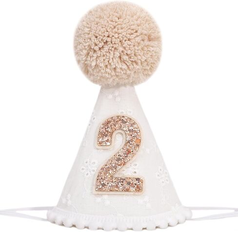 White Brown 1st Birthday Hat - One Birthday Cone Hats, First Hats for Girls/Boys in Saudi Arabia