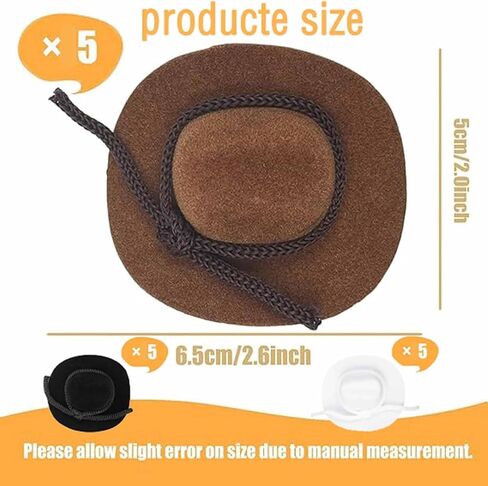 15 Pcs Mini Flocked Cowboy Hat Set - Tiny Decorative Hats for Party, Pets, and Dolls (2 Inch, Mix) in Saudi Arabia