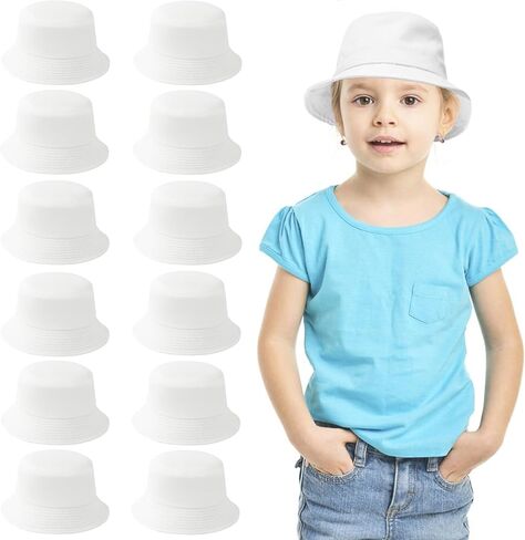 12 Pieces Kids Bucket Hat For Children Aged 2–6 Years, Cotton Blank Sun Hat For DIY Sublimation Tie Dye in Saudi Arabia