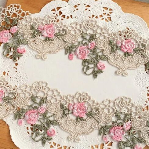 1 feet 6cm Wide Beige Venise Floral Lace Trim Edge Sewing Craft Flower Polyester Lace Fabric Embroidered Applique Decorated Ribbon Vintage Style Trimmings Edging Trim in Saudi Arabia