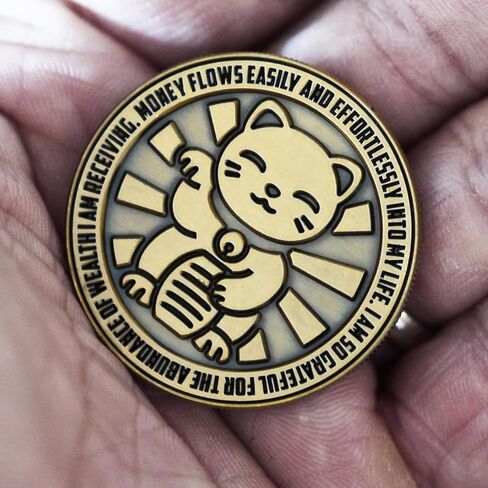 Lucky Cat Manifestation Coin – Law of Attraction Tool with Yin-Yang Design for Prosperity, Good Luck & Positive Energy in Saudi Arabia
