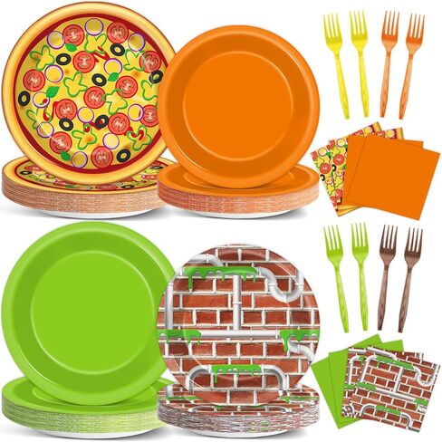 96Pcs Turtle Party Plates and Napkins Pizza Birthday Party Supplies Green Sea Turtles Napkins Turtle Pizza Themed Tableware Set Dessert Paper Plates for Video Game Cartoon Themed Birthday Decorations in Saudi Arabia