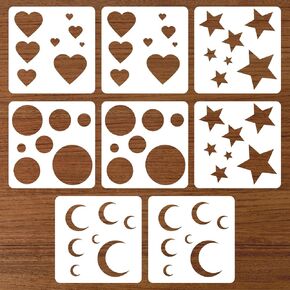 8Pcs Moon and Star Stencil, Small Reusable Plastic Art Craft Templates for Painting, Moon Star Heart and Circle Stencils for Fabric Walls, Arts, Wood, Paper, Home Decoration DIY Craft Projects in Kuwait