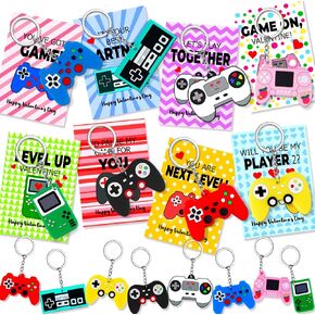 24 Pack Valentines Day Cards with Fun Video Games Keychains for Kids Classroom Exchange Gifts,8 Designs Valentines Keychains and Encouragement Cards School Party Favor Goodies Bag Stuffers Toys in Kuwait