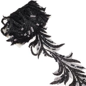 2 ياردة 3.74 بوصة واسعة مطرز الترتر زهرة مطرزة تقليم، الأزهار التطريز الدانتيل الشريط، اكسسوارات الخياطة للملابس فستان الزفاف الدانتيل النسيج DIY الديكور in Kuwait