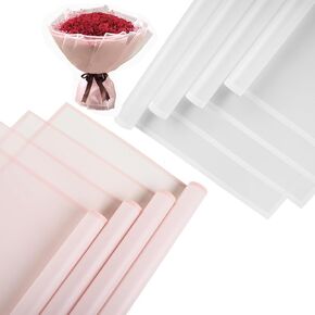 TUIOLUI 24 Sheets Flower Paper Pink and White Matte Floral Paper Waterproof Bouquet Wrapping Paper with Border Florist Supplies Packaging Paper for Rose Graduation DIY Bouquet in Kuwait