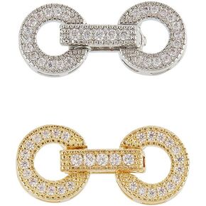 2pcs Brass Jewelry Enhancer Clasp Golden Silver Bracelet Connector Clasps, Snap Lock Fold Over Necklace Enhancer Rhinestone Openable Clasp for Pearl DIY Necklace Bracelet Jewelry Making in Kuwait