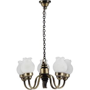 Waldosia 1:12 Scale Miniature LED Chandelier (12V) – 5-Arm Tulip Shade Dollhouse Ceiling Light Fixture (Brass) in Kuwait