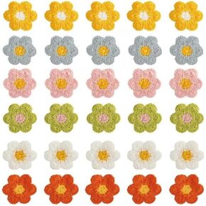 30Pcs Flower Patches, 6 Colors Daisy Sew On Embroidered Appliques, Cute Valentines to Crochet Flowers for Clothes Backpacks Jeans Hat Hair Clips Decorative Embroidered Appliqué Patches (1.96inch) in Saudi Arabia
