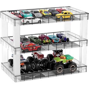 علبة عرض لسيارات Hot Wheels وMatchbox، وحدة تخزين لعبة مصبوبة بمقياس 1/64، ديوراما مرآب للسيارات - تخزين قائم بذاته مع 3 مستويات و18 نقطة in Saudi Arabia