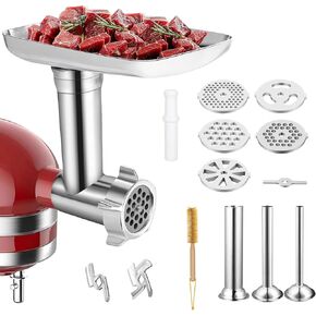 100% Stainless Steel Meat Grinder for KitchenAid Mixer, Dishwasher Safe with 3 Sausage Stuffers & 4 Grinding Plates, Anti-Corrosion Anti-Corrosion Polished Design（Not include the KitchenAid Mixer） in Kuwait