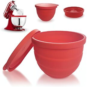 Silicone Liners for Kitchenaid Mixer, Silicone Bowl Insert for Kitchen Aid Stand 5QT, 1PC Red Silicone Liner with Lid - Non-Slip, Dishwasher Safe Replacement Accessories and Attachment in Saudi Arabia