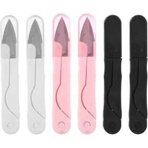 6 قطع من مقص قطع الخيوط، قصاصات خياطة من الفولاذ المقاوم للصدأ مع أغطية واقية، مقص حرفي محمول لقص الخيوط لمستلزمات الحياكة والتطريز (أبيض، وردي، أسود) in Kuwait