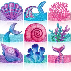 36 Pcs Mermaid Party Favor Hats Mermaid Party Hats for Kids Birthday Headbands Adjustable Paper Crown for Girls Kids Under The Sea Ocean Birthday Party Decorations Supplies in Saudi Arabia