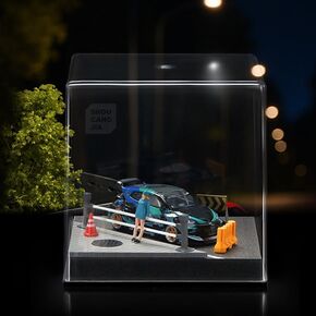 WAVEIST 1/64 Diorama Street Scene with Acrylic Cover,Including A Doll and Other Accessories,Excluded Model Car. (Manhole Cover Railing) in Kuwait