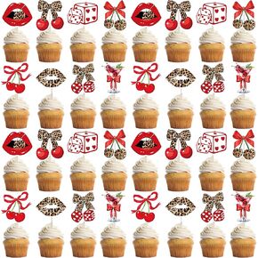 الفهد طباعة زينة عيد ميلاد - 32 جهاز كمبيوتر شخصى الأحمر الفهد الكرز كب كيك مجموعة مع الشفاه كعكة كب كيك الحلوى ديكور الحلو خمر لوازم الحفلات للنساء الفتيات ليلة العازبة in Kuwait