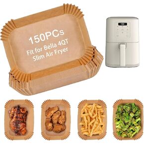 150 Pcs Parchment Paper Air Fryer Paper Liners for bella 4Qt Slim Air Fryer, Airfryer Rectangular Liners Disposable Parchment Baking Paper Iner Nonstick - Oil Proof Easy Cleanup for Cooking in Saudi Arabia