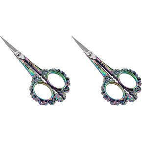 Embroidery Scissors - 4.5In Cute Vintage European Style Sewing Scissors, Plum Blossom Sharp Stainless Steel Small Scissors for Fabric Knitting Cross Stitch Craft Art Work Needlework (Rainbow Color) in Kuwait