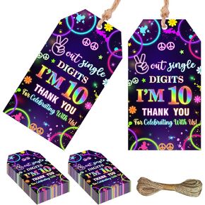 Serencatcher 50Pcs Out Single Digits I'm 10 Thank You Tags for Party Favors, Neon 10th Birthday Decorations Thank You Gift Tags with String Goodie Bag Name Tag for Boy 10th Birthday Party Supplies in Kuwait
