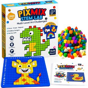 PIXMIX Pixel Building Art Kit for Kids Ages 5+ – STEM Toy for Boys & Girls, Creative Learning & Sensory Activity – 16x16 Board, 1000 Pieces, 200+ Multi-Level Challenges in Saudi Arabia