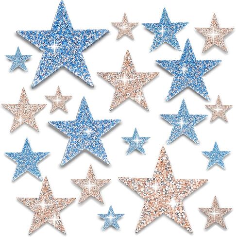 20pcs Pink Blue Iron on Stars Rhinestone Adhesive Sequin Star Patches for Clothing Decor Appliques for Dresses Hats Jeans Bags T Shirts Craft Projects (3.14/2.36/1.77/1.37inch) in Saudi Arabia