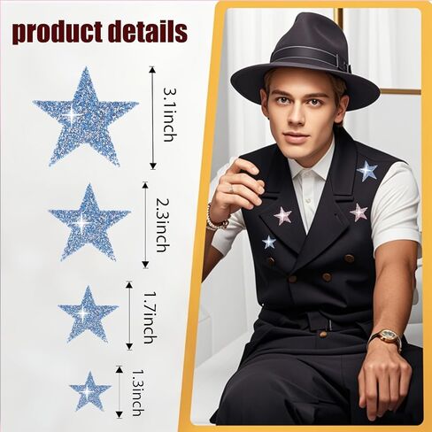 20pcs Pink Blue Iron on Stars Rhinestone Adhesive Sequin Star Patches for Clothing Decor Appliques for Dresses Hats Jeans Bags T Shirts Craft Projects (3.14/2.36/1.77/1.37inch) in Saudi Arabia
