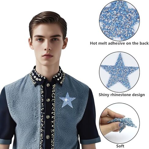20pcs Pink Blue Iron on Stars Rhinestone Adhesive Sequin Star Patches for Clothing Decor Appliques for Dresses Hats Jeans Bags T Shirts Craft Projects (3.14/2.36/1.77/1.37inch) in Saudi Arabia