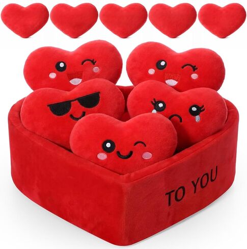 Valentines Day Heart Plush Gift for Her Him, Valentines Emotional Plush Gift Heart Stuffed Animals for Husband Wife Girlfriend Boyfriend 5 Love Plushs with Five Love Language in One Basket in Saudi Arabia