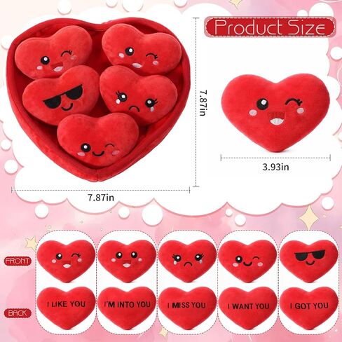 Valentines Day Heart Plush Gift for Her Him, Valentines Emotional Plush Gift Heart Stuffed Animals for Husband Wife Girlfriend Boyfriend 5 Love Plushs with Five Love Language in One Basket in Saudi Arabia